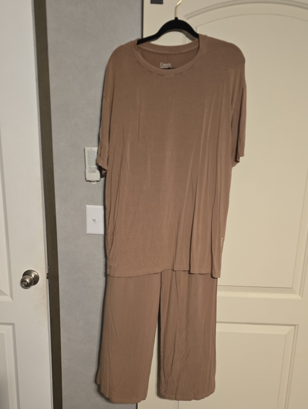 Comfrt Cozy Women’s Taupe Lounge Set - Relaxed Short Sleeve Top & Wide Leg Pants
